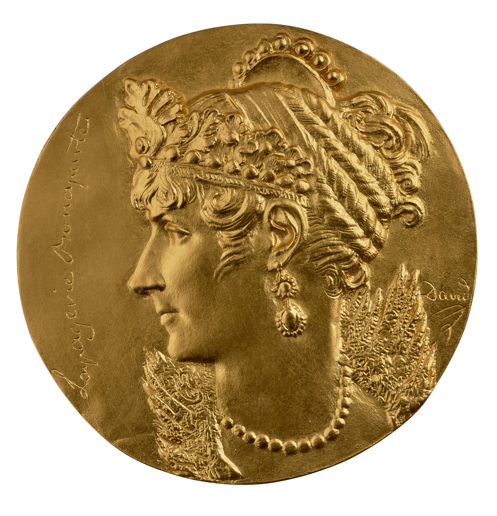 gilt bronze medal of Josephine Bonaparte in profile