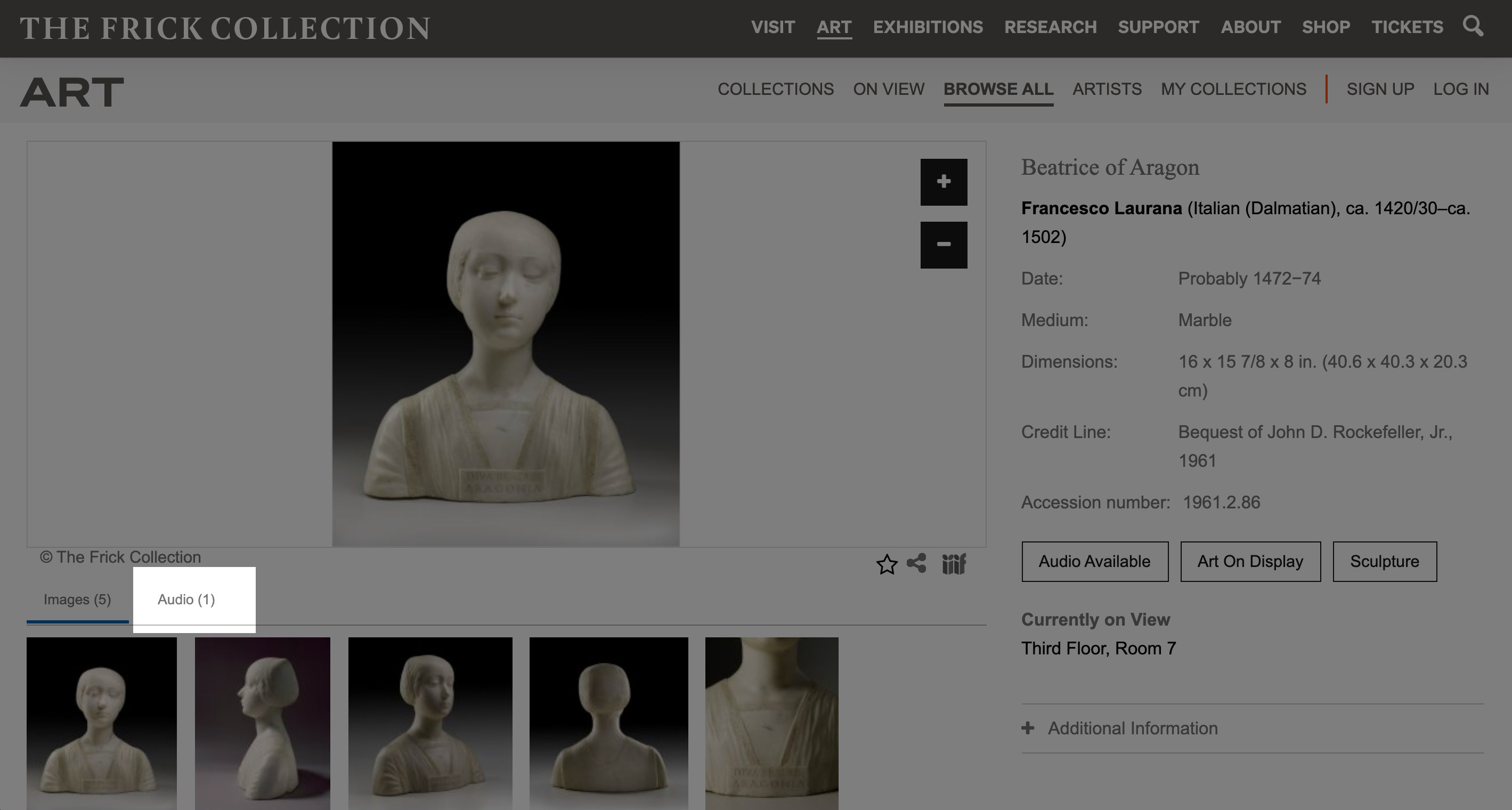 screenshot of audio related to art object
