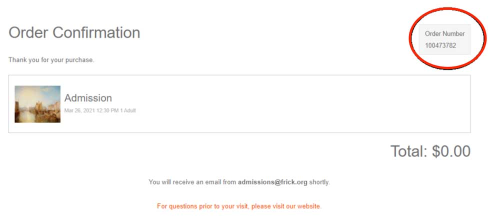screenshot tickets order confirmation