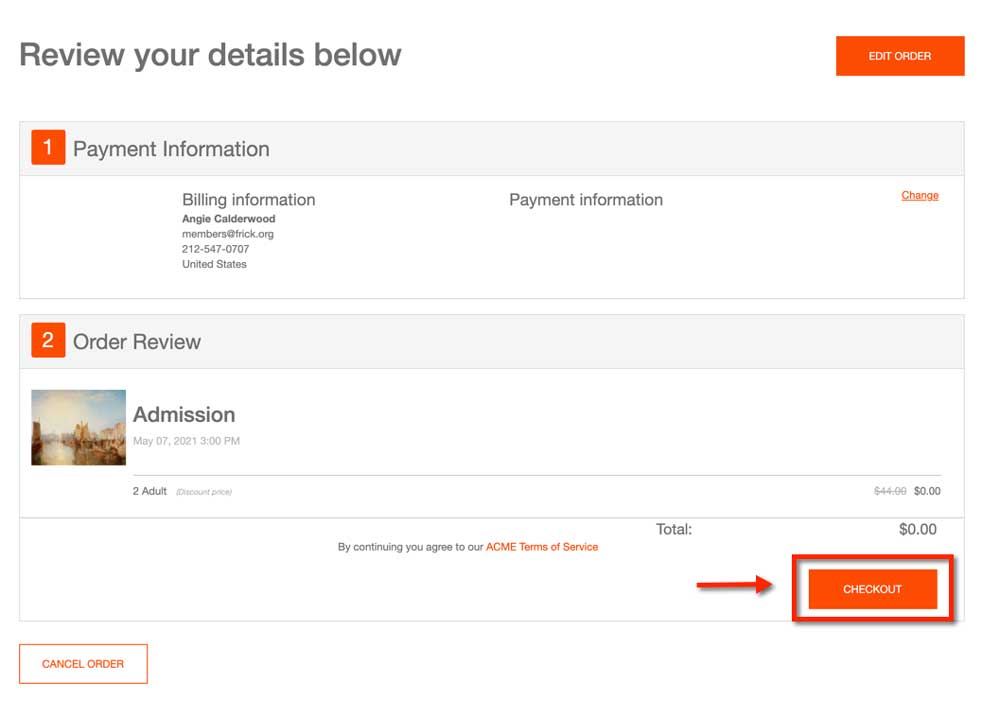 screenshot tickets order checkout
