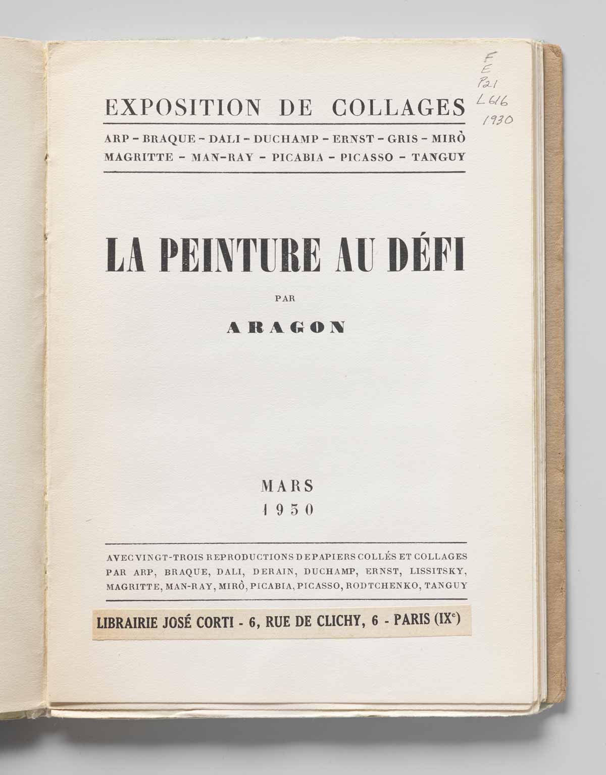Title page of an exhibition catalog with the title "La Peinture au Défi"