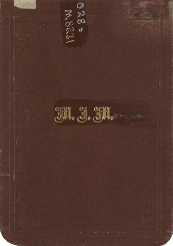 Brown handbook cover with the initials MJM embossed in gold