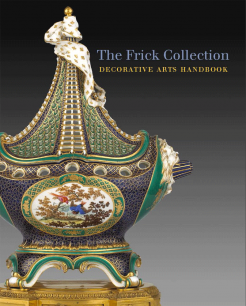 book cover about decorative arts depicting colorful porcelain ship on gold base