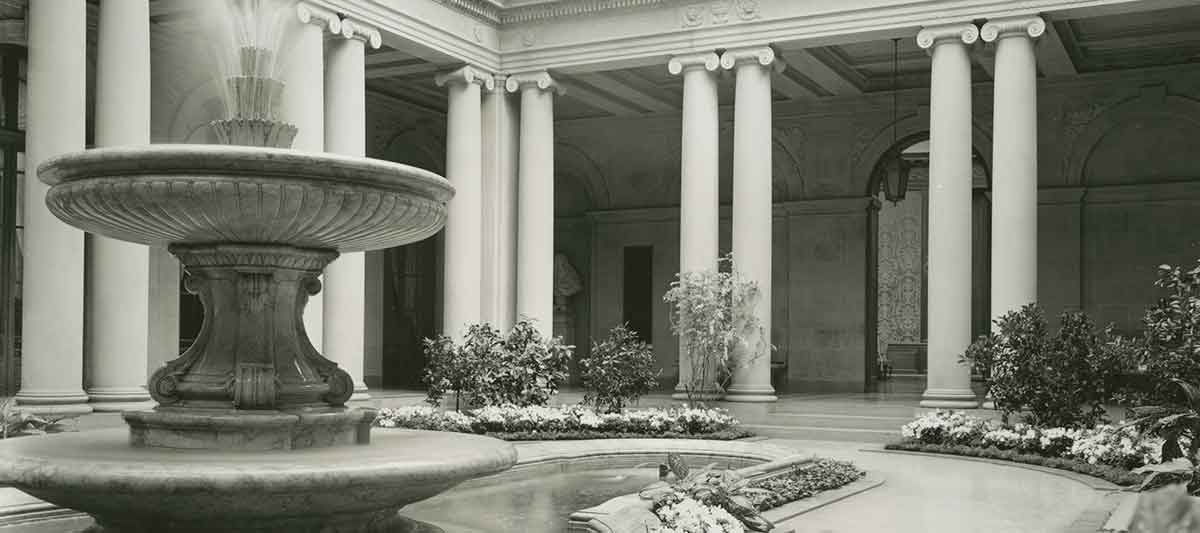 archival photo of garden court promoting educational display