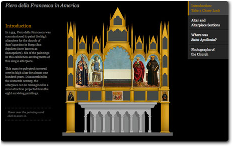 screenshot linking to interactive on Piero della Francesca's paintings and church alterpiece