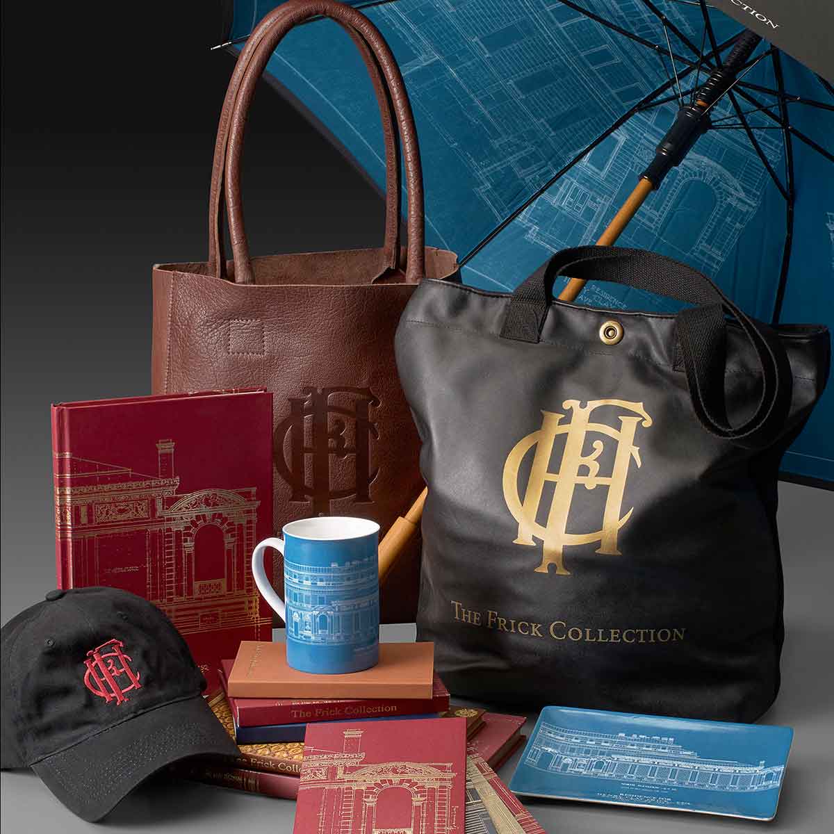 photo of books, hat, mug and other items promoting museum shop