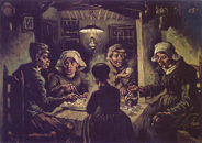 painting by Van Gogh depicting man and woman seated around table until lamp