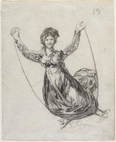 Young Witch (Woman?) Flying with a Rope