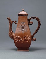 Coffee Pot with Cover, Meissen stoneware, c. 1710–13, engraving executed in Dresden or Bohemia, 2001.449. Photo: Maggie Nimkin