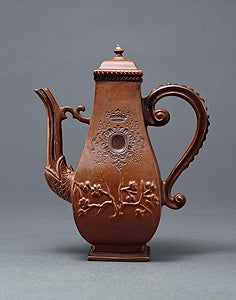 Coffee Pot with Cover, Meissen stoneware, c. 1710–13, engraving executed in Dresden or Bohemia, 2001.449. Photo: Maggie Nimkin