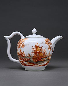 Teapot, Meissen porcelain, c. 1725– 30, decoration attributed to Ignaz Preissler, c. 1725–30; 2001.468. Photo: Maggie Nimkin