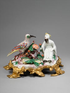 Mounted Figural Group, Meissen porcelain, c. 1728–30, model attributed to George Fritzsche, gilt-bronze mounts, probably French, 2005.558; H: 6” (15.2 cm); L: 9 ¾” (24.7 cm), The Arnhold Collection. Photo: Maggie Nimkin