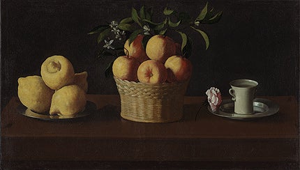Francisco de Zurbarán (1598–1664), Still Life with Lemons, Oranges and a Rose, 1633, oil on canvas, The Norton Simon Foundation