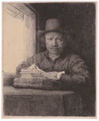 Self-Portrait Etching at a Window
