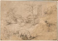 Landscape with a Bear Fighting with a Goat, after Titian