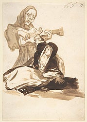 Jusepe de Ribera (c. 1591–1652), Head of a Man with Little Figures on His Head, pen and ink with brush and brown wash over black chalk underdrawing on prepared paper, 6 11/16 x 4 1/16 inches, Philadelphia Museum of Art