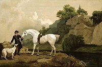 A Grey Hunter with a Groom and a Greyhound at Creswell Crags