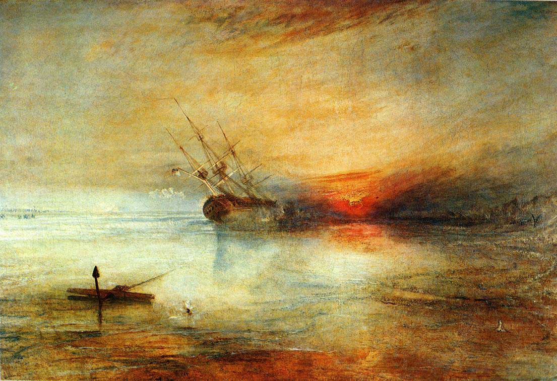 masted warship aground at low tide firing and receiving fire with anchor in foreground