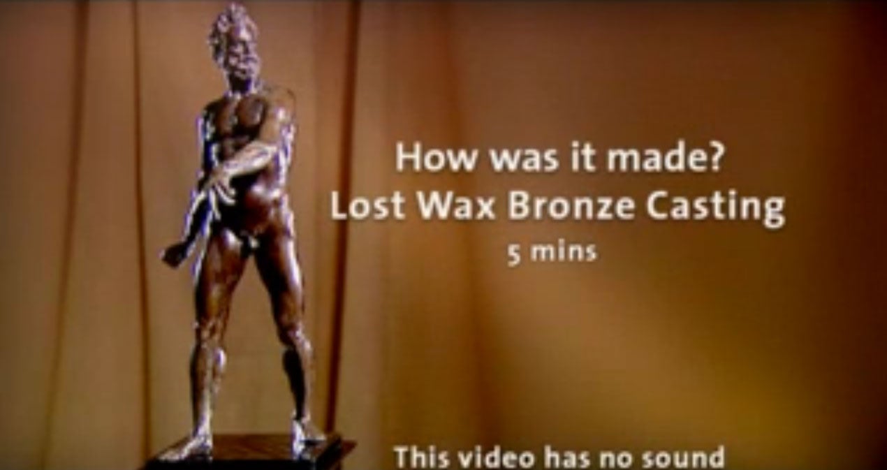 video still of bronze statuette, with title How was it made? Lost Wax Bronze Casting, 5 mins