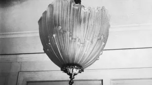 Black-and-white photograph of a light fixture.