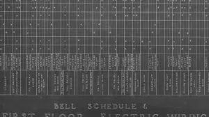 Detail of a chart titled "Bell Schedule & First Floor Electric Wiring"