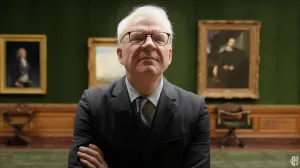 video still of Steve Martin in Frick gallery 