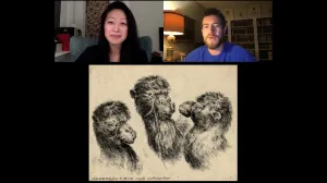 video still of Aimee Ng and Nathan Fils with art