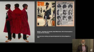 thumbnail of man giving lecture at museum in front of slide with many images