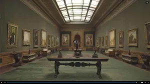 view of the West Gallery of The Frick Collection showing oil paintings, tables, rugs