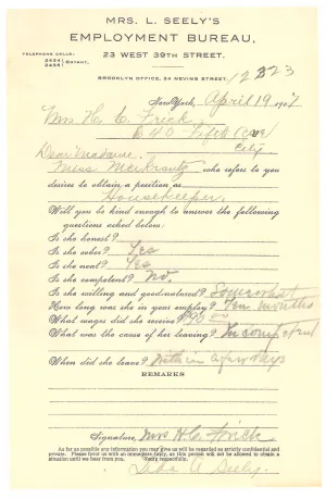 Employee evaluation form, with answers filled in by hand in pencil