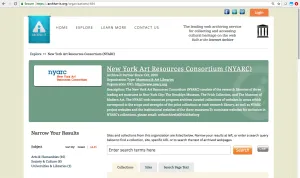 Screenshot of the landing page of NYARC's Web archiving program