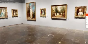 screenshot of virtual tour with white circles on the floor