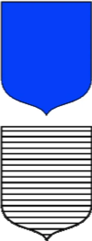 Blue coat of arms represented by horizontal black and white stripes