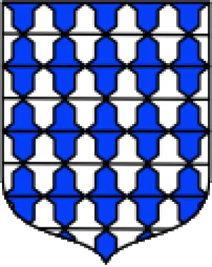 coat of arms with a tessellation of bell-shaped patterns but every other row mirrors the one above