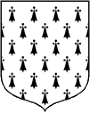 white coat of arms with repeating patterns of black triple dots atop an elongated triangular shape