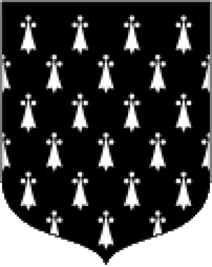 black coat of arms with repeating patterns of white triple dots atop an elongated triangular shape