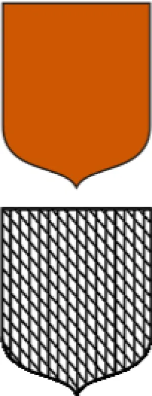 burnt orange coat of arms represented by downward leaning slant hatching