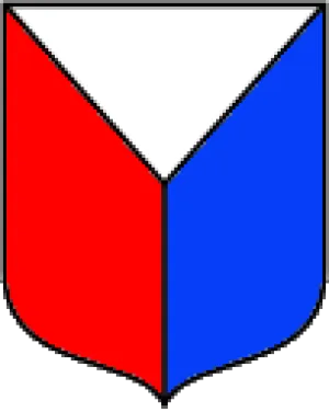 coat of arms divided into thirds meeting at a single point with an upside down triangle at top