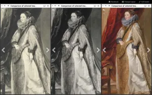 visual comparison of painting of woman in forrmal gown and large neck collar