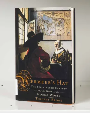 Book cover featuring a painting detail of a man and woman seated at a table in front of a large wall map