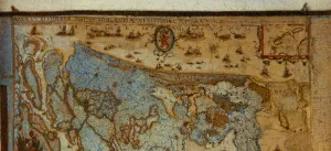 detail of map from Vermeer's Officer and Laughing Girl painting