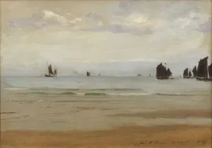 painting of fishing boats at sea