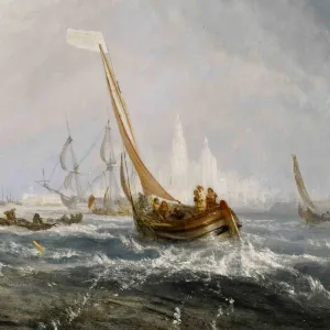 masted ships in choppy waters