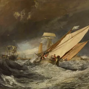 masted ships in stormy waters