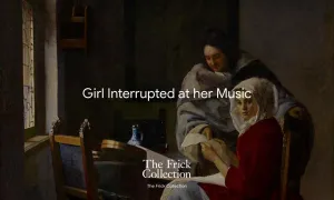 A man giving a woman a music lesson, with woman looking at the viewer