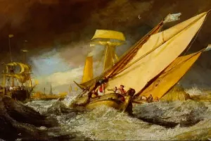 dramatic scene of a ship on choppy waters