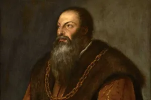 portrait of a man with long beard and fur over shoulders