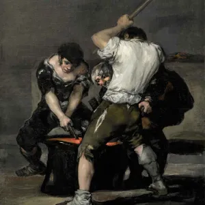 3 men working on a forge