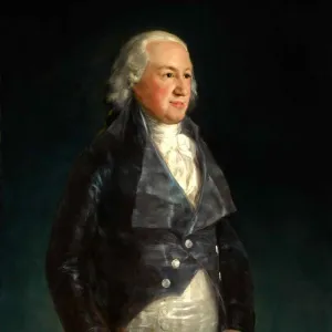 portrait of a man in blue coat with white hair