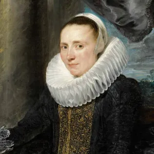 portrait of a woman in black and gold dress